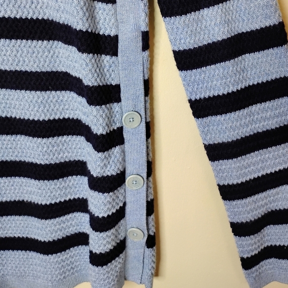 Talbots Waffle Knit Striped Sweater Medium Blue Black Button Side Preppy Coastal - Picture 4 of 7